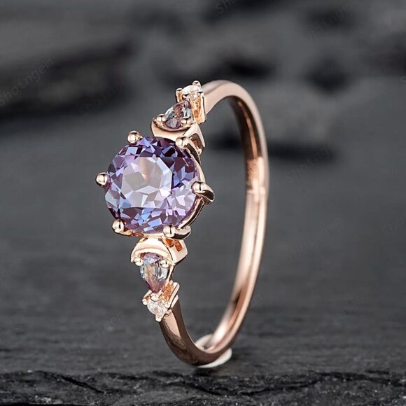 Color-Changing Alexandrite Engagement Ring unique moon star $335 sz 6.5 - Picture 2 of 6